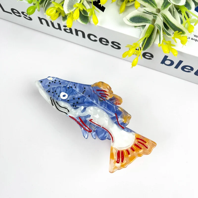 TheDivaSoap - Blue and White Trout Hair Clip,Acetate Fish Hair Claw