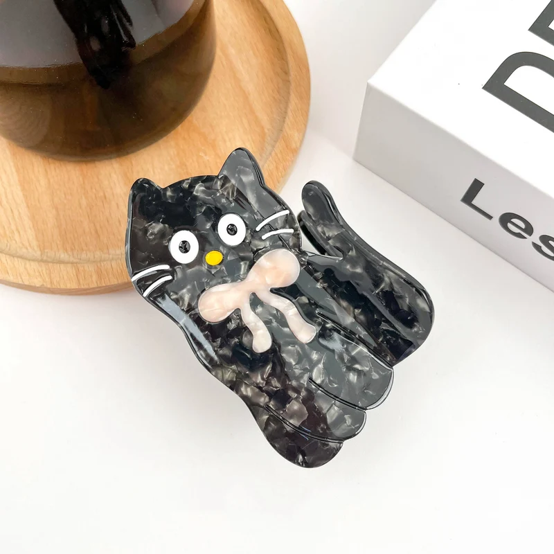 TheDivaSoap - Tilt Head Cat Hair Clip, Acetate Claw Clip: Black