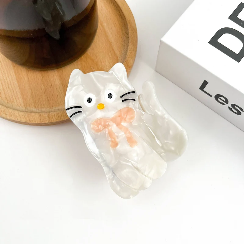 TheDivaSoap - Tilt Head Cat Hair Clip, Acetate Claw Clip: White