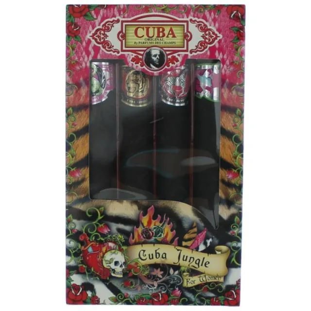 Set Cuba Jungle For Women 4pc Edp 1.17 oz Spray Heartbreaker, Tiger, Snake, Zebra.