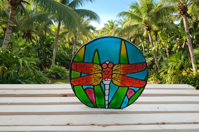 Stain Glass Candle Holder (Dragon Fly)