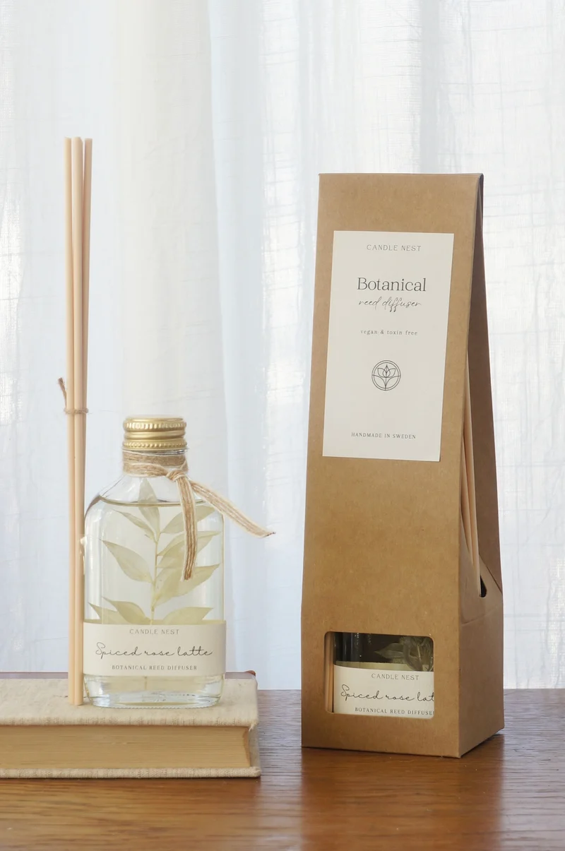 Doftpinnar – ros, plommon & vanilj – Rumsdoft för hemmet – Spiced rose latte