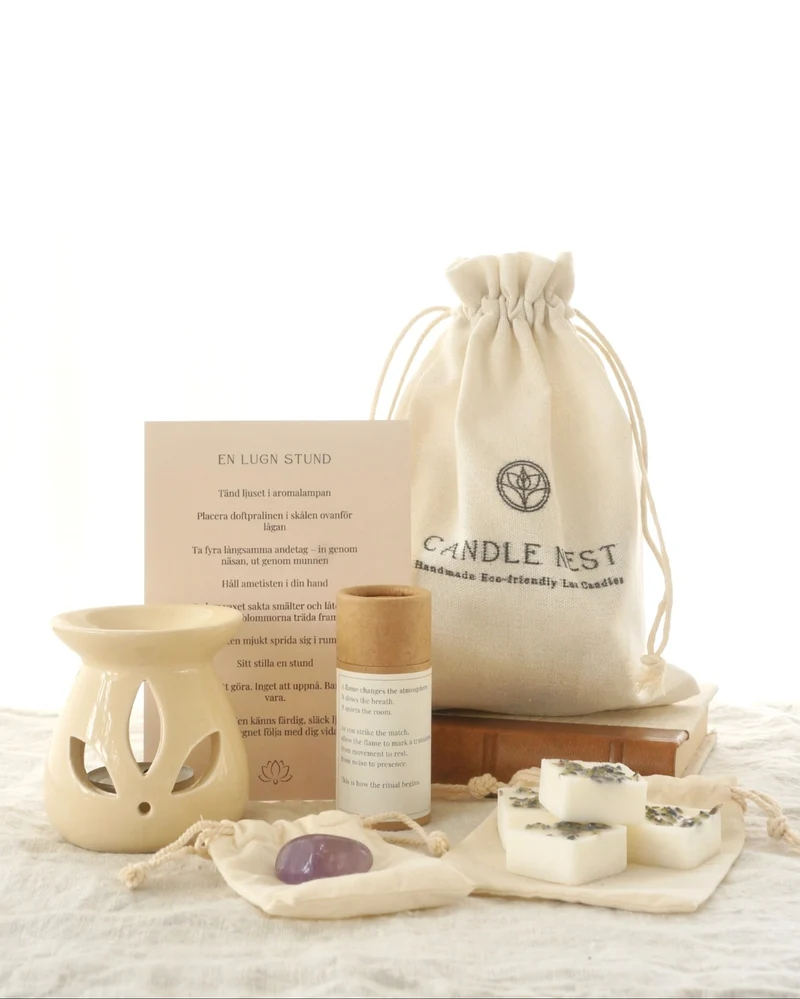 En lugn stund – self care kit med aromalampa, doftvax & ametist