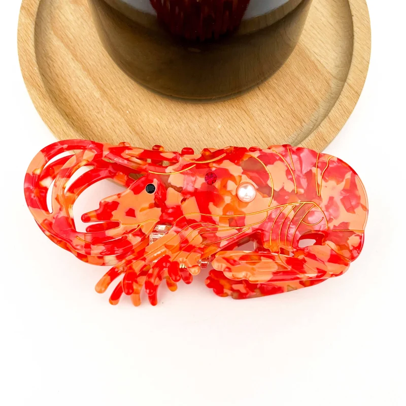 TheDivaSoap - Lobster Claw Clip, Acetate Marine Animal Hair Clip: Red