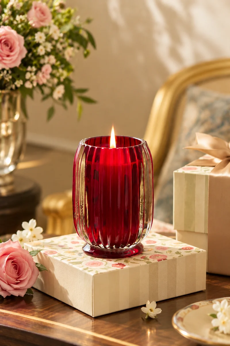 Flute Ribbed Jar Candle · Rouge