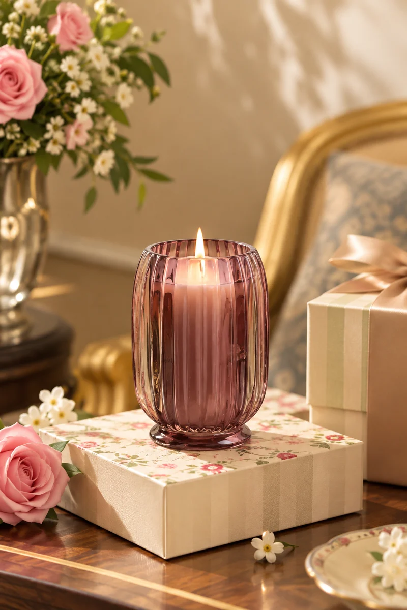 Flute Ribbed Jar Candle · Blush