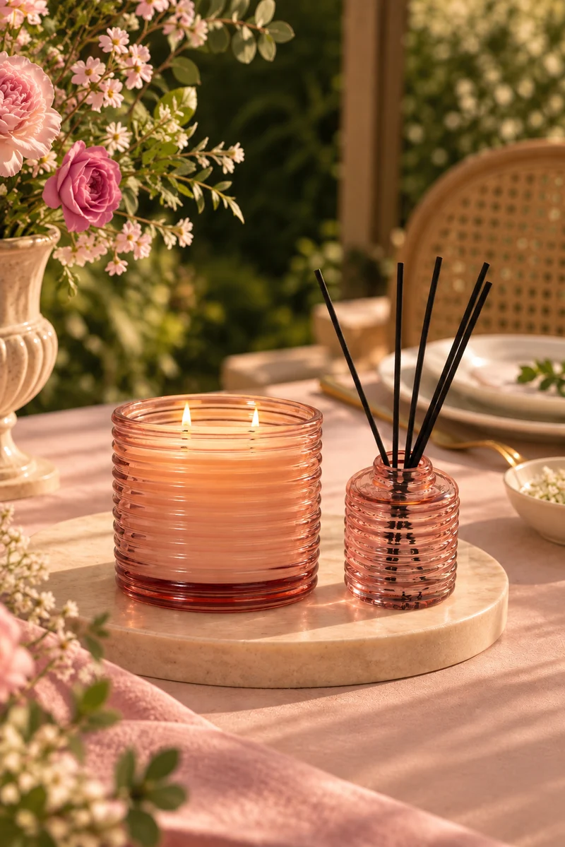 Ripples Cylinder Candle & Diffuser · Coral · Gift Set of 2