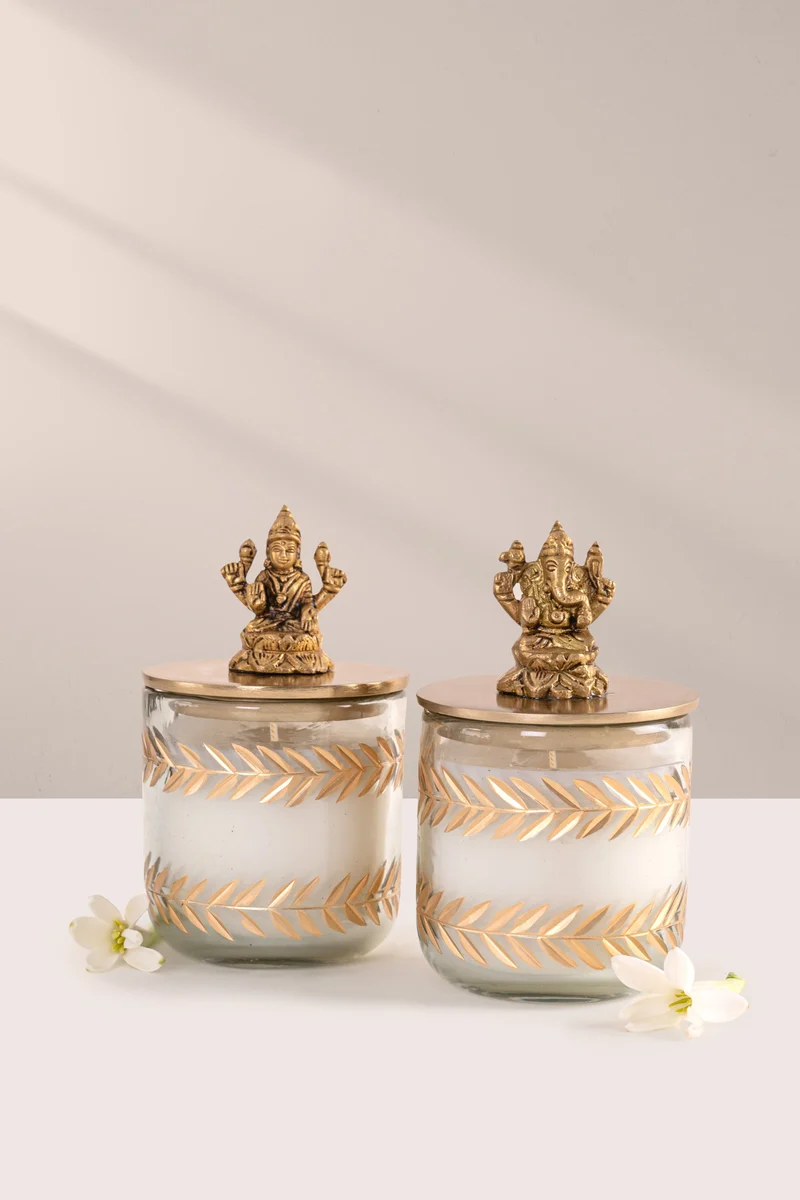 Divine Essence Ganesh Ji & Laxmi Ji Lid Jar Candle · Gift Set Of 2
