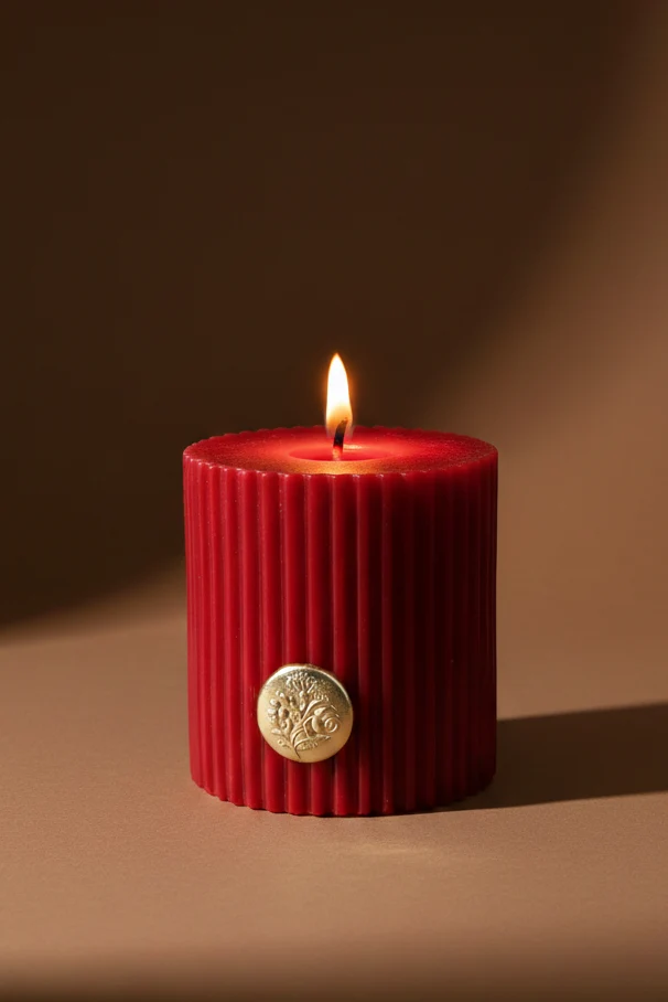Vintage Charm Pillar Candle · Red