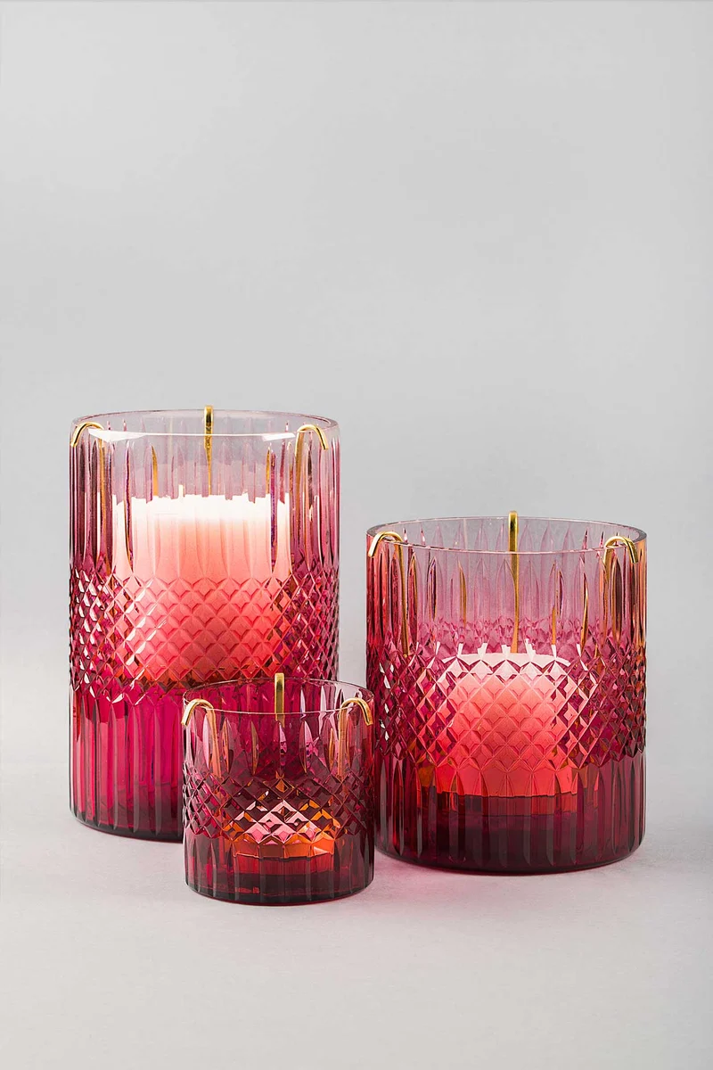Royal Cut Glass Hurricane Candle · Red