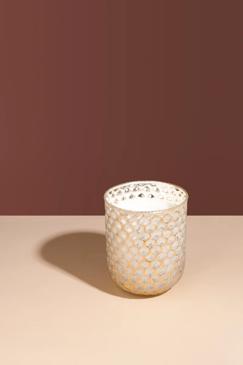 Honeycomb Cylinder Candle · White Gold