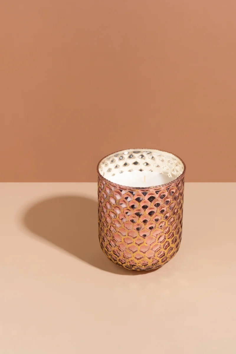 Honeycomb Cylinder Candle · Rose Gold