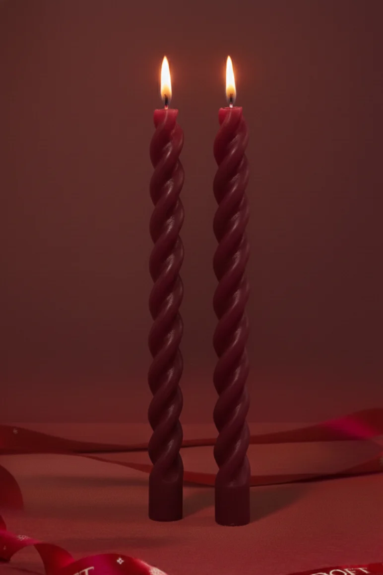 Maroon Spiral Taper Candle · Gift Set of 2