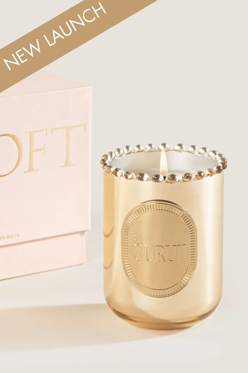 Inaara Jai Guru Ji U-Glass Candle · Gold