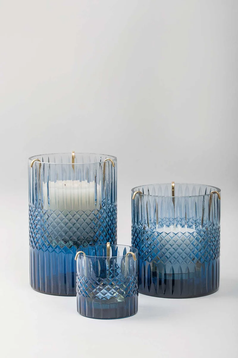 Royal Cut Glass Hurricane Candle · Blue