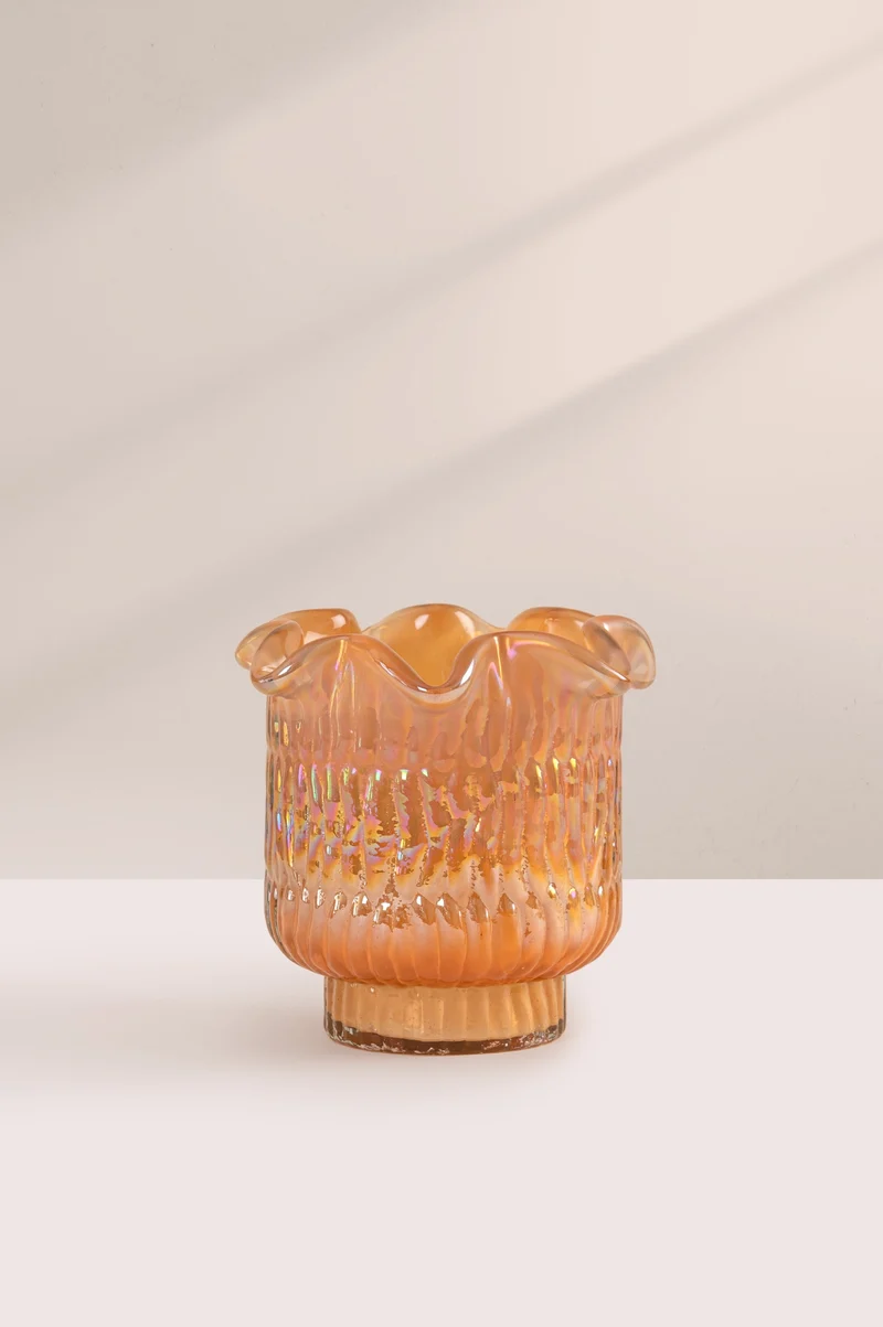 Flower Cut Votive Candle · Orange