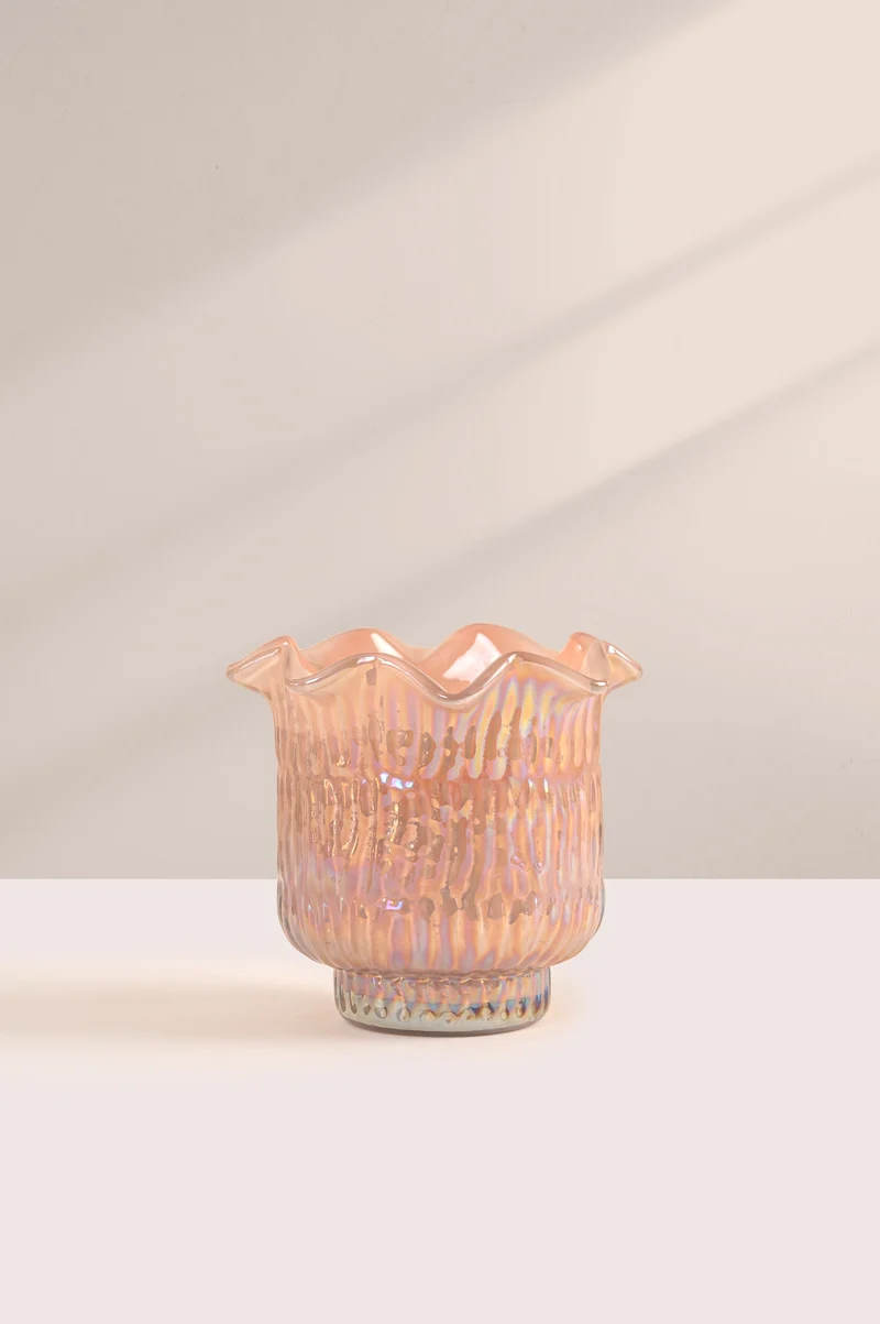 Flower Cut Votive Candle · Peach