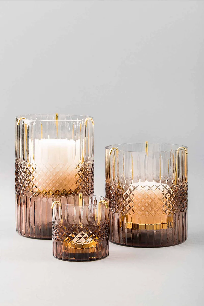 Royal Cut Glass Hurricane Candle · Brown