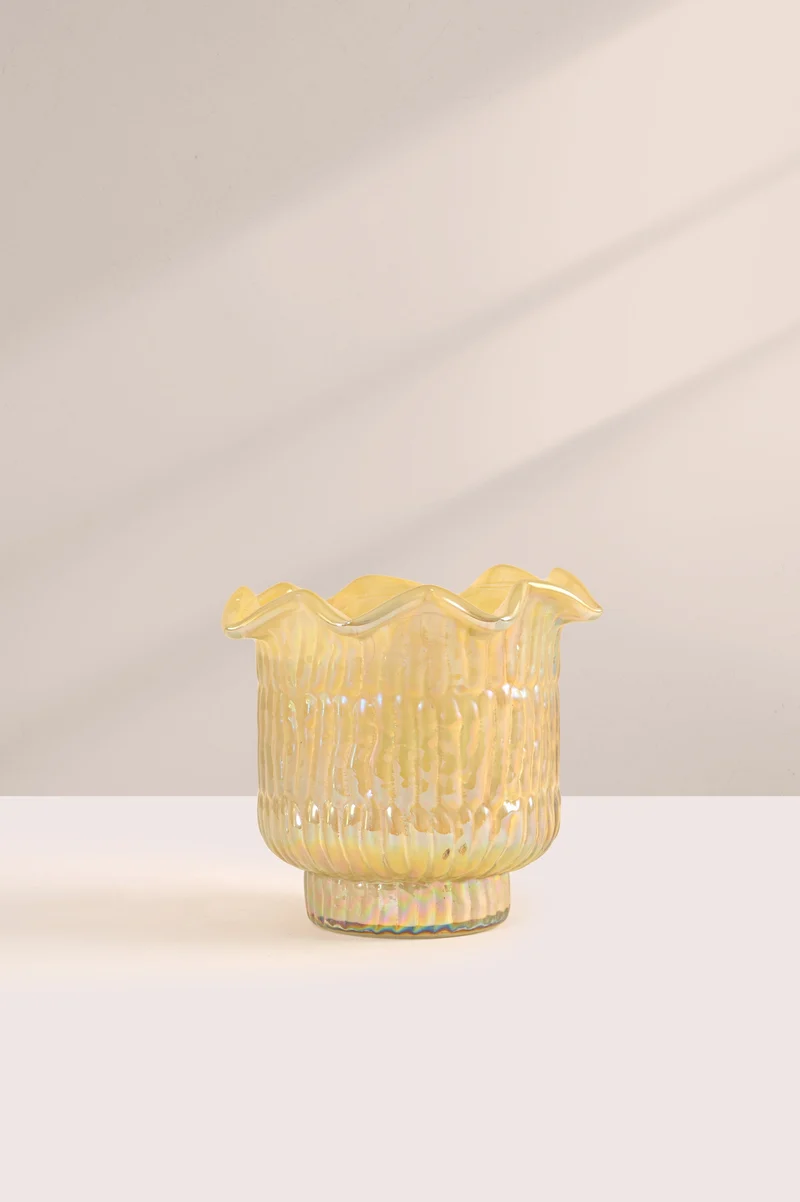 Flower Cut Votive Candle · Yellow