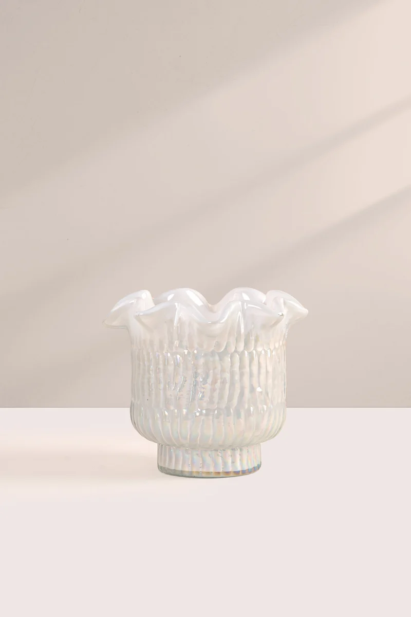 Flower Cut Votive Candle · White