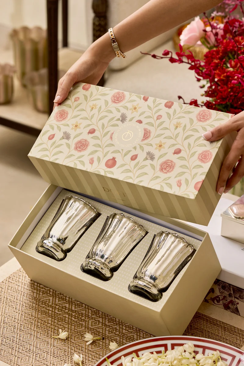 Silver Blossom Votive Candle · Silver · Gift Set of 3